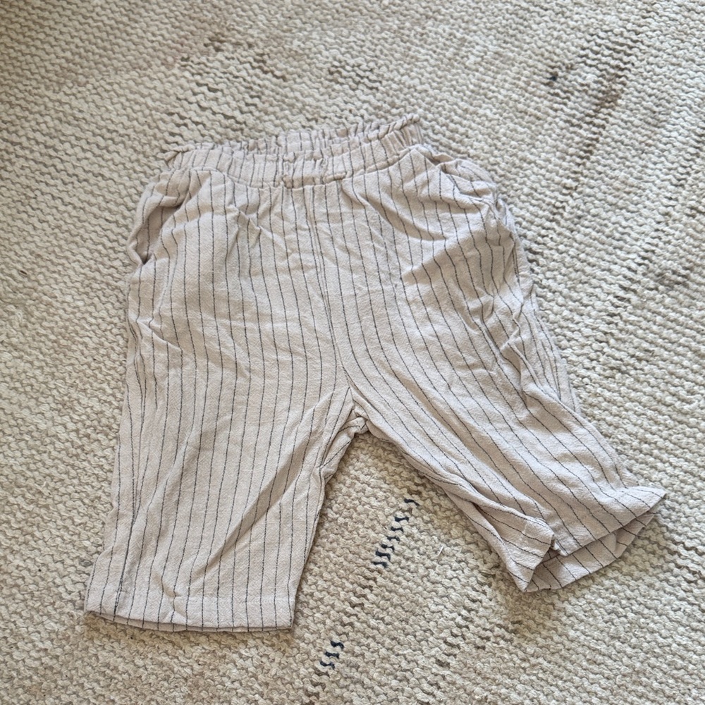 Beige Striped Kids Pants
